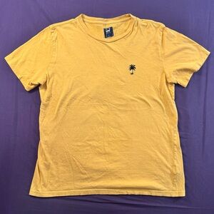 Yellow Short Sleeve Crewneck Tee with Palm Embroidery